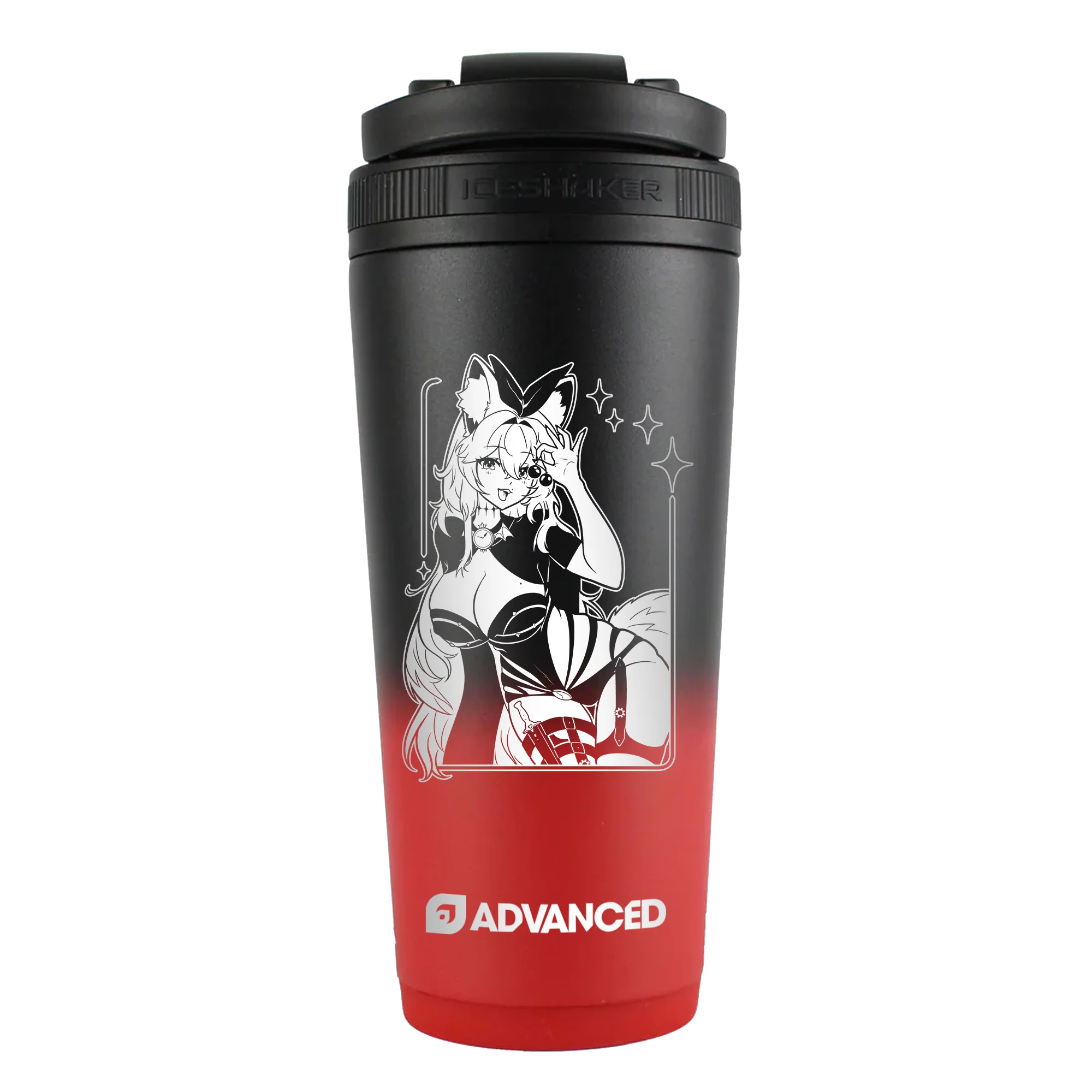 CherriGlitch Original 26oz Ice Shaker - Red Black Ombre