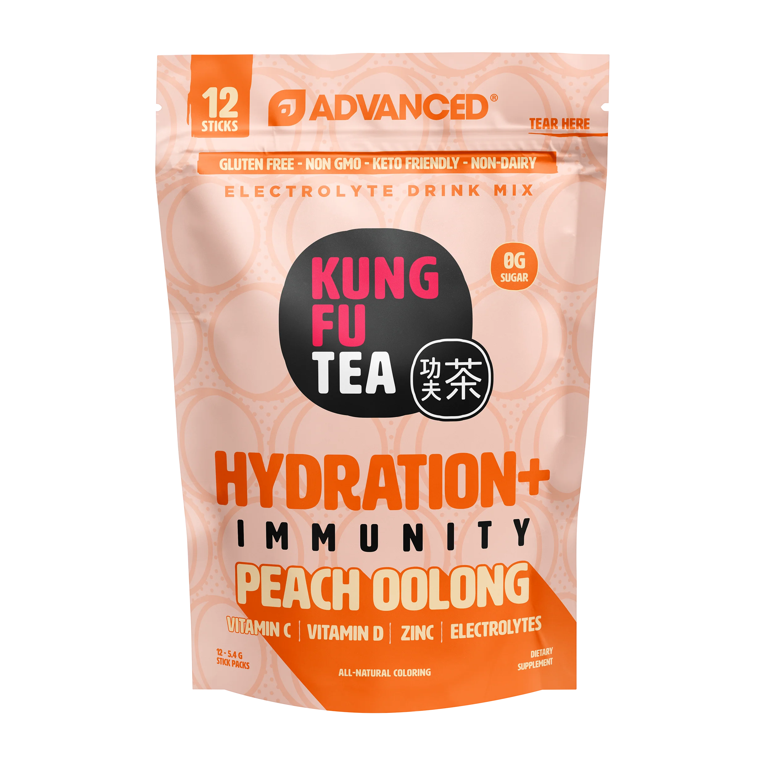 Immunity+ Hydration Kung Fu Tea Peach Oolong Tea Stick Packs