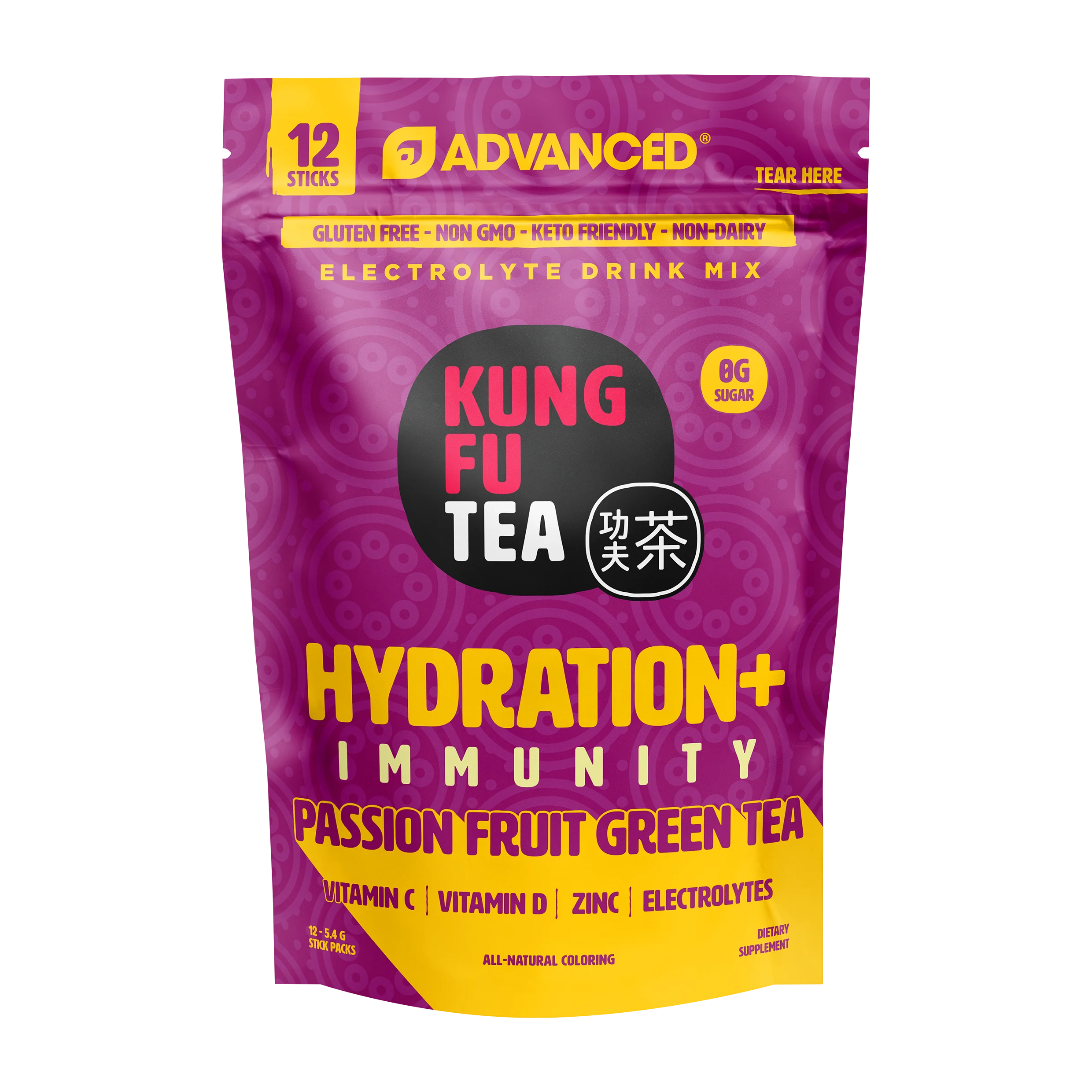 Immunity+ Hydration Kung Fu Tea Passionfruit Green Tea Stick Packs