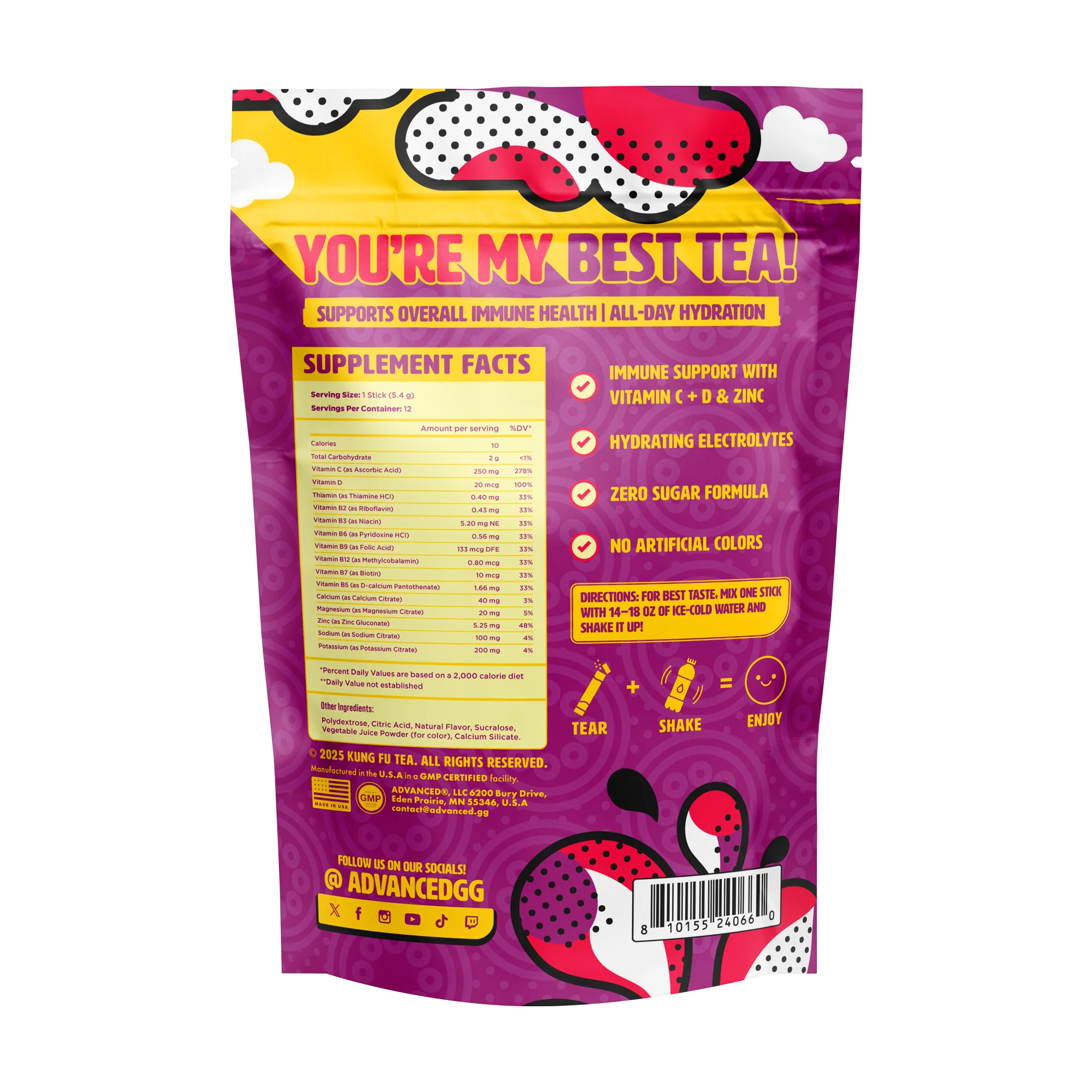 Immunity+ Hydration Kung Fu Tea Passionfruit Green Tea Stick Packs - Image 2