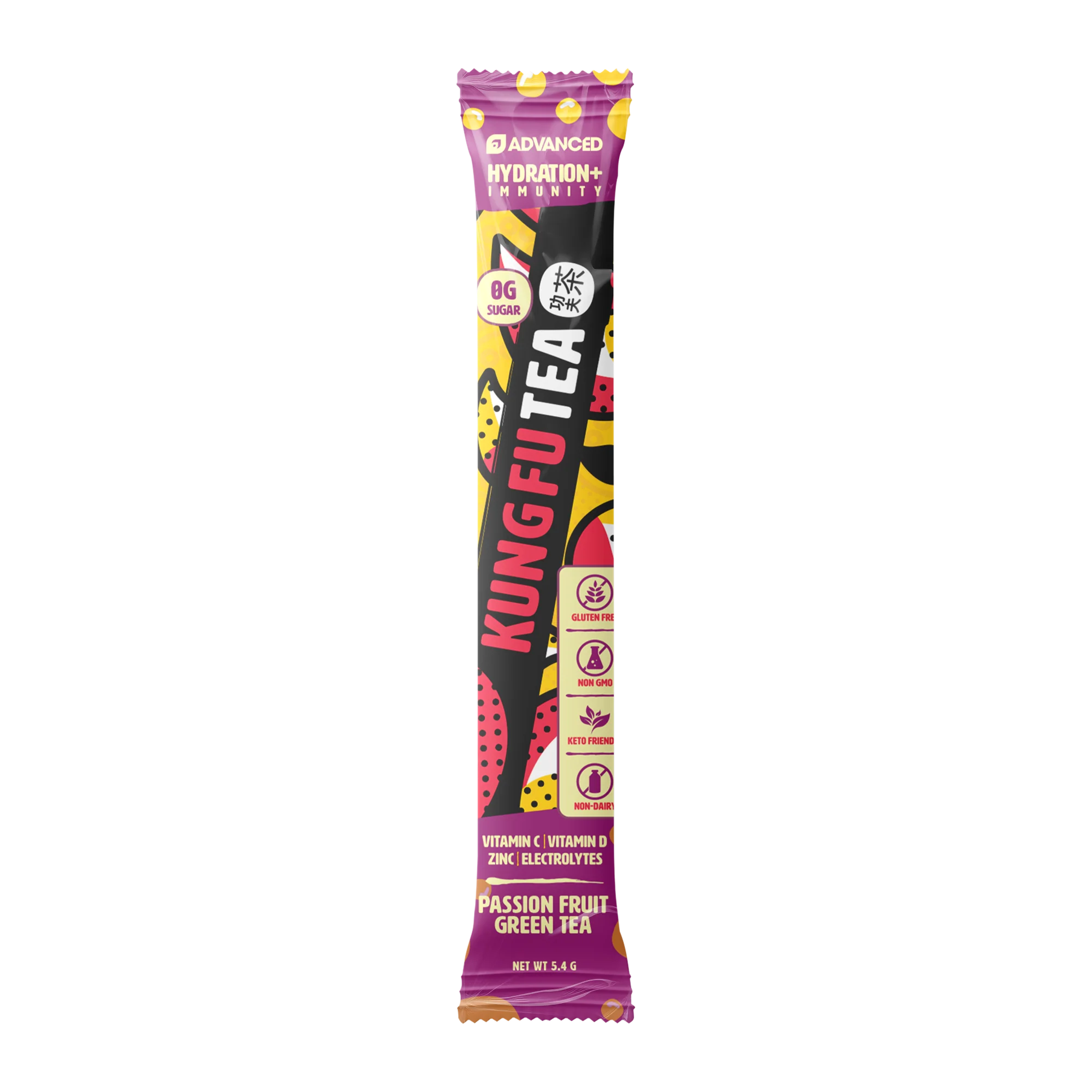 Immunity+ Hydration Kung Fu Tea Passionfruit Green Tea Stick Packs - Image 3