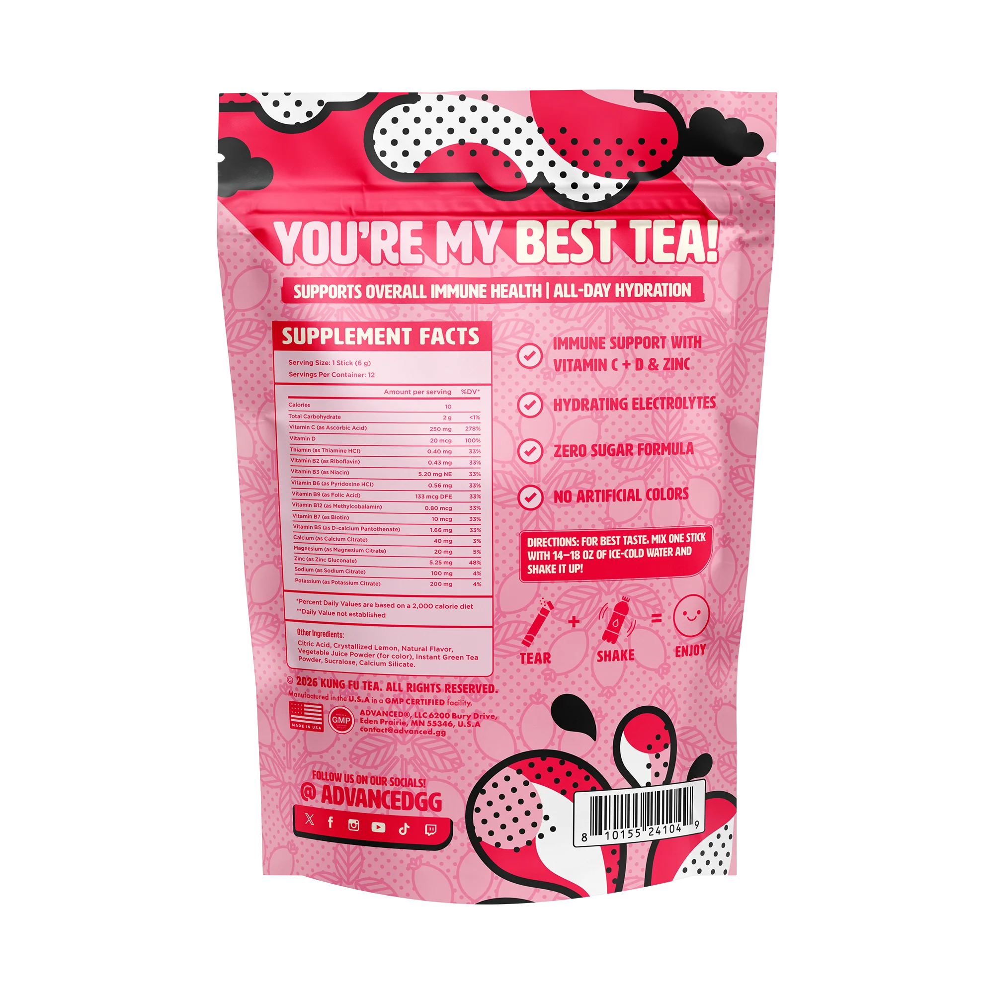 Immunity+ Hydration Kung Fu Tea Rosehip Lemonade Stick Packs - Image 2